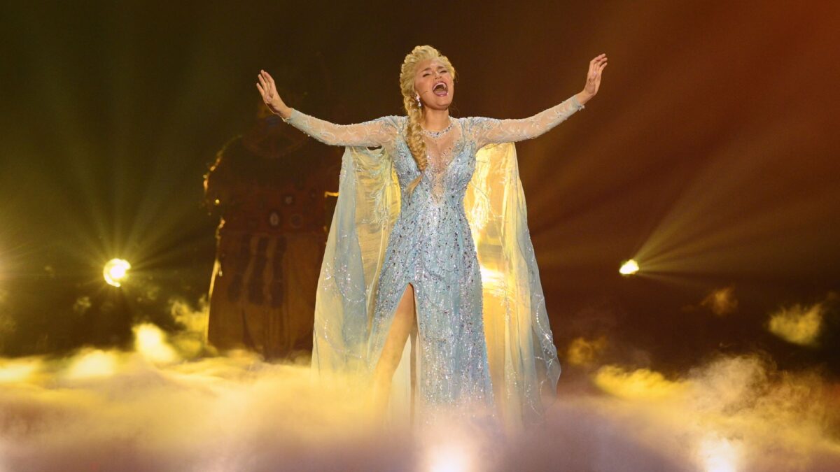 Disney's Frozen with Samantha Barks as Elsa performing on stage at the Royal Albert Hall for the Royal Variety Performance 2023