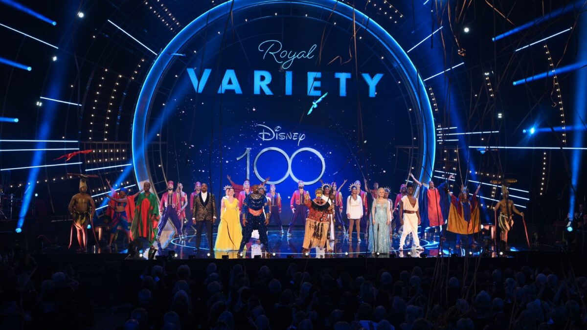 Disney's 100 Years Medley Finale performing on stage at the Royal Albert Hall for the Royal Variety Performance 2023